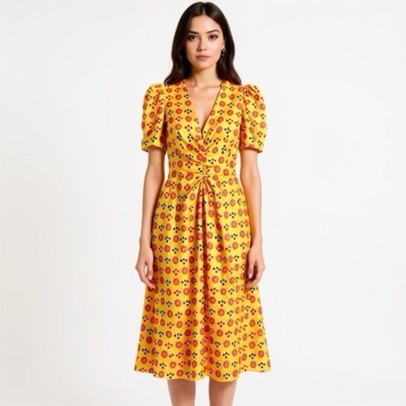 NWT RHODE Maci Floral V-Neck Dress in Yellow Sundial Canary Sz 4 - Picture 1 of 6